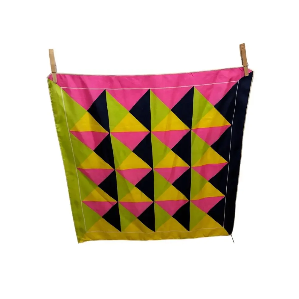 Vintage 1960-70 Burmel Hand Rolled All Silk Bold Geometric Mod Design Scarf